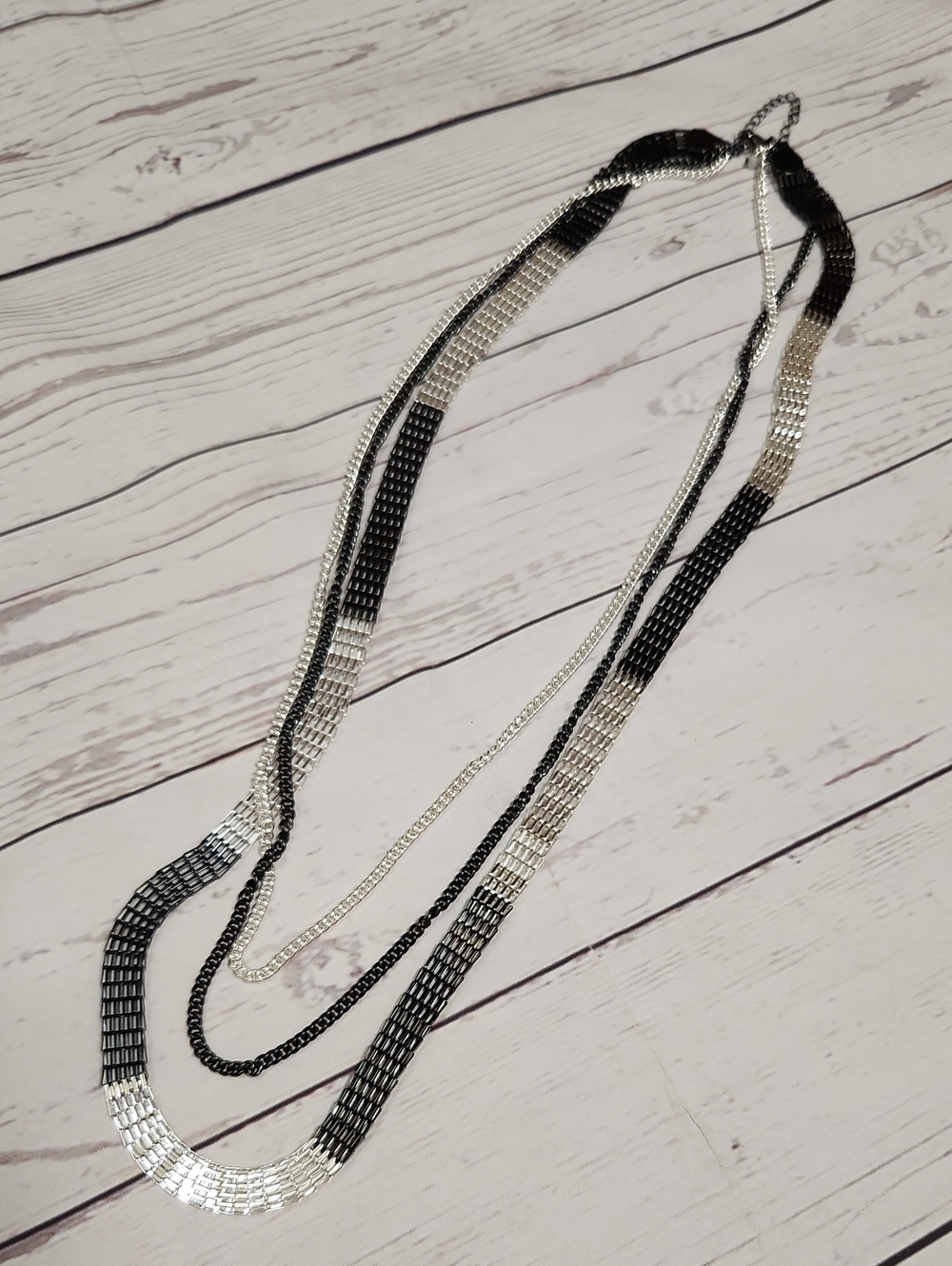 Layered Black & Silver Multi-Strand Necklace